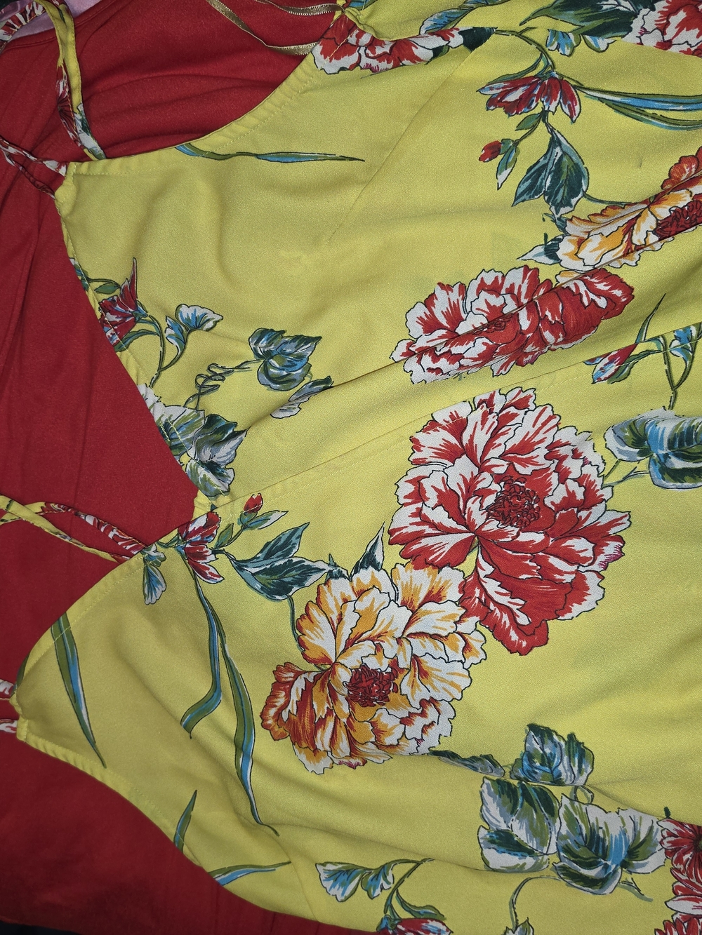 Yellow Floral Women's Blouse - Red & Green Floral Print